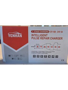 12V/24V Intelligent Pulse Repair Battery Charger LCD Display & Multi-Stage Charg
